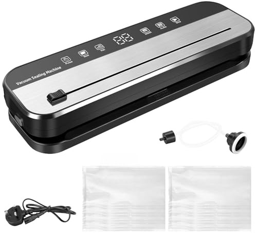 6 in 1 Multi-Functional Vacuum Sealer Machine for Food, Vacuum Sealer with 75 KPA Powerful Suction and Built-In Cutter, 30CM Extended Seal, LED Digital Display, with 20Pcs Vacuum Sealer Bags