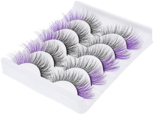 5 Pairs Purple Natural Eye Lashes Makeup Eyelash Extensions | Lightweight Feel, Comfortable to Wear, Includes Box, False Lashes for Beauty Routines