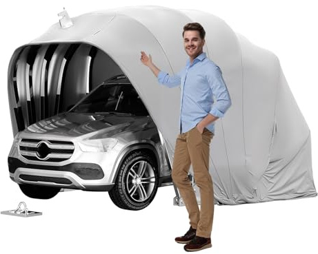 Cochera Plegable Resistente, Cochera Móvil de Acero Inoxidable con Cerradura, Toldo Portátil para Coche, Cubierta para RV Resistente a la Intemperie para Estacionamiento y Patio