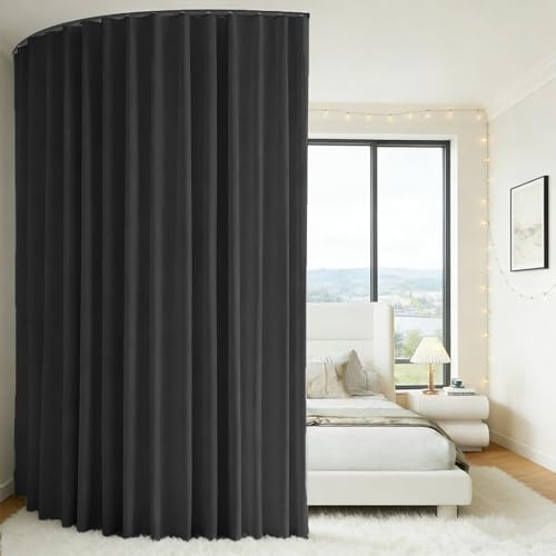 Room Divider Curtain with 3m Flexible Ceiling Track, H220xW350cm Privacy Curtain, Bendable Curtain Rail Set for Bedroom, Living Room & Home Partition, Ceiling Mounted on Rails (Black, H220 x W350)