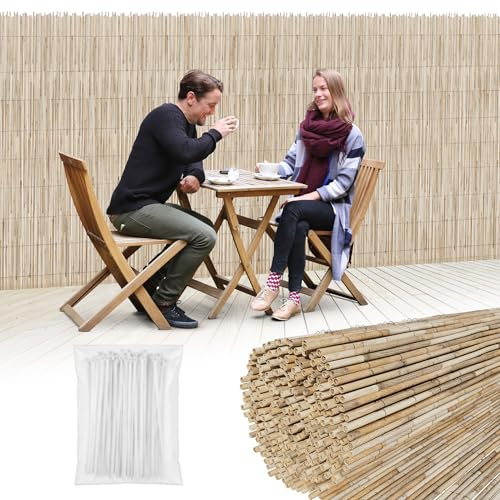 UISEBRT Schilfrohrmatte Gartensichtschutz 160x300 cm, Natürliches Schilf 6-8mm, 0,5mm Verzinkter Draht, Hellgelb Sichtschutzmatte für Balkon Terrasse Garten Ferienwohnung