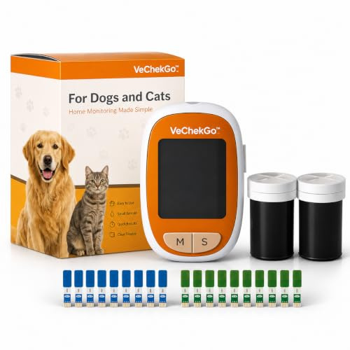 VECHECK GO Medidor de Glucosa y Cetonas para Perros y Gatos con 10 Tiras de Glucosa y 10 Tiras de Cetonas Incluidas Monitor de Control para Mascotas Caninas y Felinas Test Rápido en Sangre