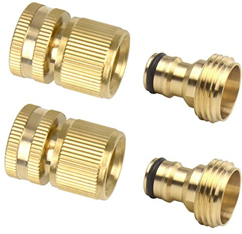 2 Sets (4 PCS) Brass Quick Hose End Connector Garden Hose Nozzle Connect Kit