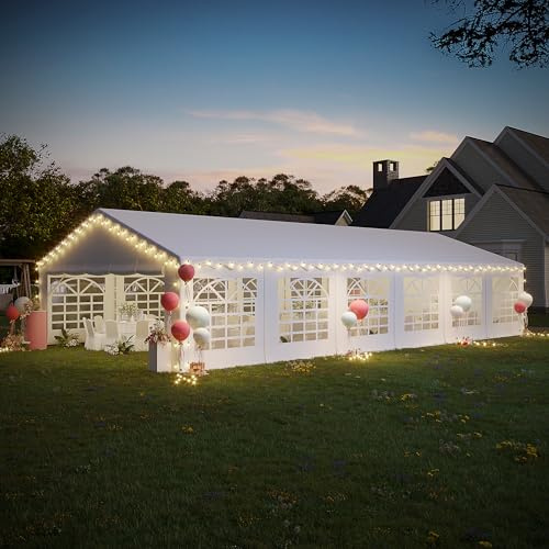 EROMMY 20x40ft Party Tent, Outdoor Wedding Tent, Heavy Duty Large Canopy Carport with Removable Sidewalls, 2 Roll-up Doors, 4 Storage Bags, Gazebo Shelter Tent for Party Event Commercials, White
