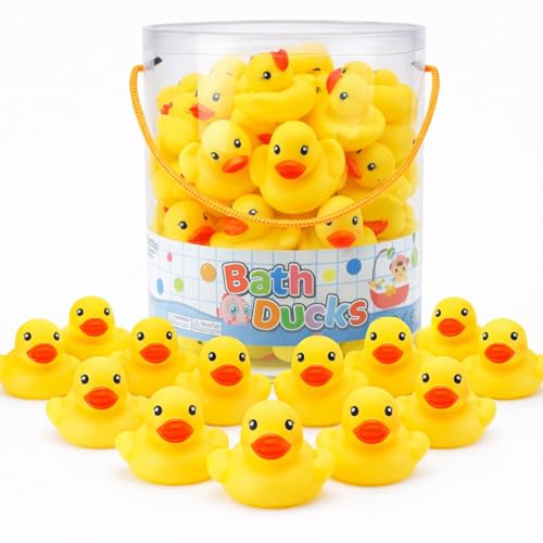 36 PCS Yellow Classic Rubber Duck Bath Toys - BPA Free Floating Duckies for Girls, Baby Shower Decorations, Bulk Party Favors, Kids Birthday Gifts (Yellow)
