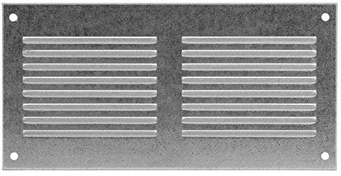 Lüftungsgitter aus Stahlblech mit Lamellen und Insektenschutz 200 mm x 100 mm verzinkt