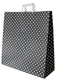 PGV Papiertragetaschen mit Flachhenkel Punkte SCHWARZ - Verschiedene Größen und Mengen (45 + 17 x 47 cm, 10 Stück)