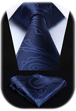 HISDERN bröllopsslipsar och näsduk, paisley-slipsset, enfärgade, i olika färger, Marinblå-2, One size