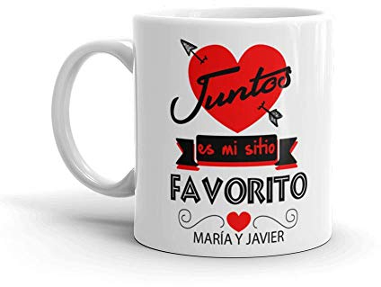 Kembilove Taza de Café Pareja – Taza de Desayuno Juntos es mi Sitio Favorito Rojo con nombre Personalizado – Taza de Café y Té para Enamorados – Taza de Cerámica Impresa – Tazas San Valentín