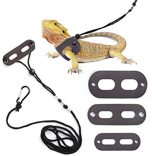 POLKASTORE Bearded Dragon Harness and Leash Adjustable(S,M,L, 3 Pack) - Soft Leather Reptile Lizard Leash for Amphibians and Other Small Pet Animals