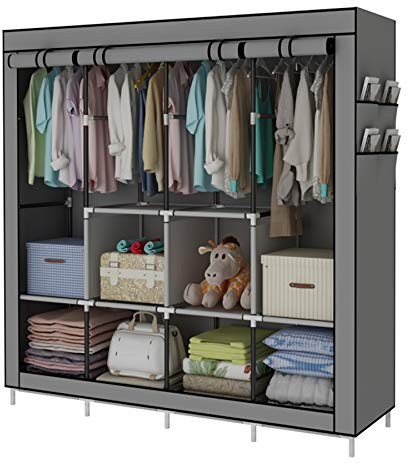 ACCSTORE Portable Wardrobe Clothing Wardrobe Shelves Clothes Storage Organiser with 4 Hanging Rail,Grey