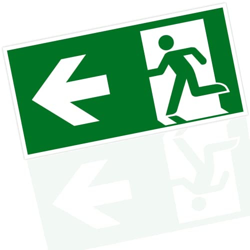 Original Notausgangsschild nachleuchtend und selbstklebend, Fluchtwegschild aus hochwertigem PVC, Rettungsschild Ausgang, Notausgangsschild stoß und kratzfest (Pfeil nach Links)