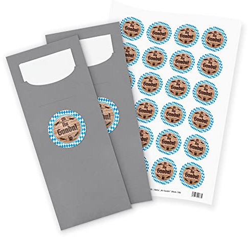 itenga 24x Bestecktaschen GRAU An Guadn blau weiß Oktoberfest Pochetten inkl. Serviette und Sticker Aufkleber Tischdeko Einweggeschirr