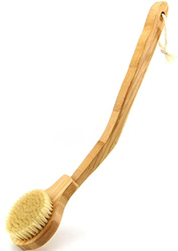 DXIUMZHP Body Brush Shower Bambus Rutschfester Gebogener Griff Rückenbürste, Naturborstenhaar Sanfte Und Nicht Reizende Hautbürste, Abnehmbares Design (Color : Natural, Size : 15.7 * 3.3inches*2)