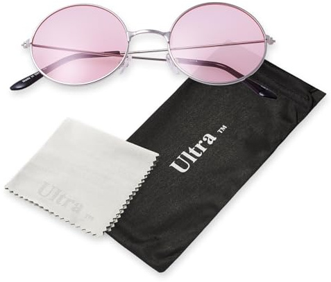 Ultra Oversized Round Retro Sunglasses UV400 - Large Circle Unisex Metal Frame with Spring Hinges, Carry Pouch & Cleaning Cloth Mens Womens Shades