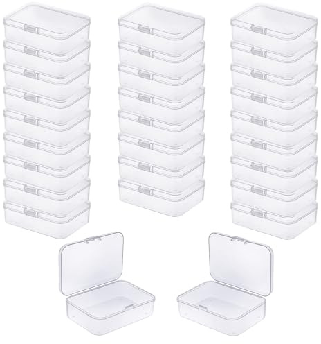 LJY 28 Kunststoffboxen mit Deckel, Transparent, 8,5 x 5,5 x 2,5 cm | Für Schmuckteile, Nähzubehör, kleine Schrauben und längliche Kleinteile an Bastelplatz, Werkbank oder Schreibtisch