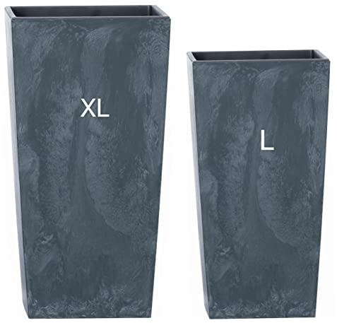 MELTOM Blumenkübel mit Einsatz Slim Hoch Quadratisch Beton Optik SET2: XL + L Farbe: Anthrazit