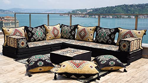 Arabisches Ecksofa in L-Form, Sitzgelegenheiten auf dem Boden, Kissen, Wohnzimmersofa, Schlafsofa, Wohnkultur (L Sofa Komplettset)