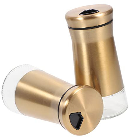 HEMOTON 2pcs Stainless Steel Seasoning Bottle Pepper Jar Gold Salt and Pepper Shakers Powders Jars Bottles Pepper Shakers Dispenser Container Travel Multifunction Glass