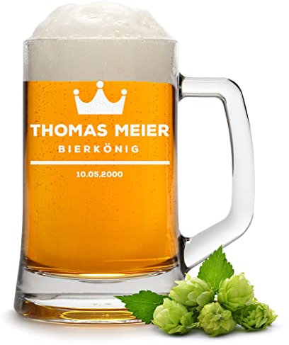 polar-effekt Bierkrug 0,3 Liter aus Glas mit Gravur Männergeschenk - Wunschname - Bierglas für Pils und Lager - Weißbierglas - Das Geschenk zum Vatertag - Geburtstag und Weihnachten - individuell