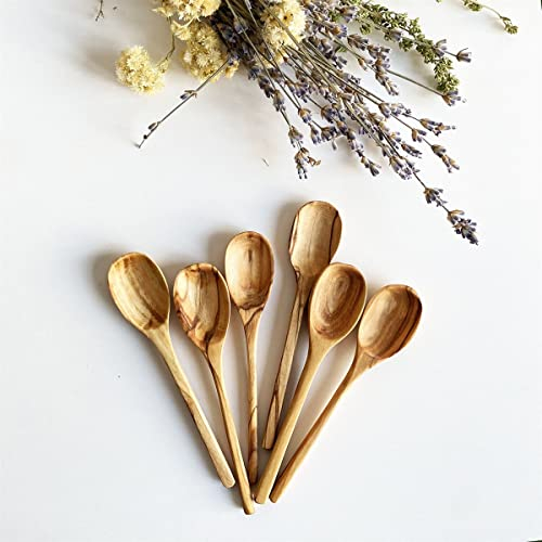 Kaffeelöffel aus Olivenholz, Teelöffel aus Olivenholz, Kaffeelöffel aus Holz, Teelöffel aus Holz, handgefertigter Kaffeelöffel aus Olivenholz, Set mit 6 Löffeln