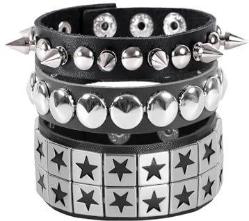 MILAKOO Kunstlederarmband für Herren schwarzer Kreuze Nieten Armbänder Männer punk rock Armband set