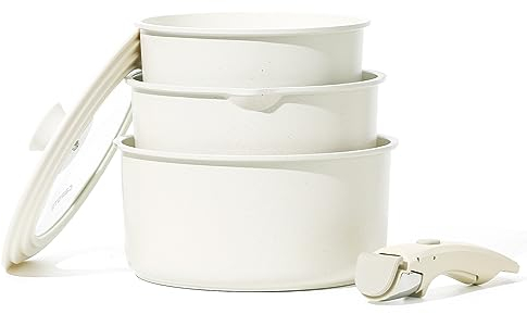 CAROTE Pentola antiaderente con coperchio, pentola antiaderente con manico staccabile, pentola per latte per induzione, fornelli a gas ed elettrici, piccola pentola per versare il forno