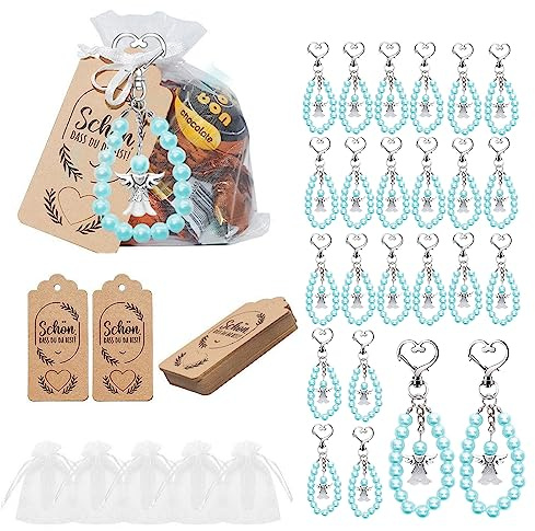 Toothbace 24 Stück Schutzengel Anhänger, Hochzeit Taufe Kommunion Gastgeschenke, Schutzengel Schlüsselanhänger, Hochzeit Taufe Anhänger, Blau