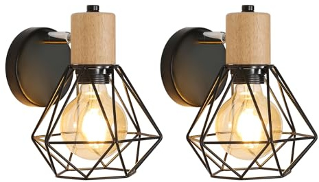 Toolight 2 Stück Wandleuchte Innen Industrie, Vintage Wandstrahler 360° Verstellbare aus Holz, Deckenstrahler Metall Wandleuchte Innen für Schlafzimmer Flur Wohnzimmer, Max 60W(Ohne Leuchtmittel) | Wandleuchte 360 °, Wandleuchte E27 mit Eisenkäfig für Schlafzimmer Flur Wohnzimmer, max. 60 W