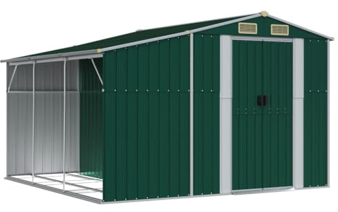 vidaXL Trädgårdsskjul grön 277x279x179 cm galvaniserat stål, verktygsbod, verktygsskjul, bod, verktygsbodar, skjul, bodar, vedbod, vedbodar, vedskjul