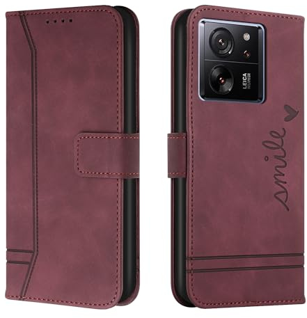 Trugox Handyhülle für Xiaomi Mi 13T / Xiaomi 13T Pro 5G Hülle Klappbar Klapphülle mit Kartenfach Handytasche Handy Schutzhülle Tasche Leder Wallet Flip Case Slim Book Cover - Bordeauxrot