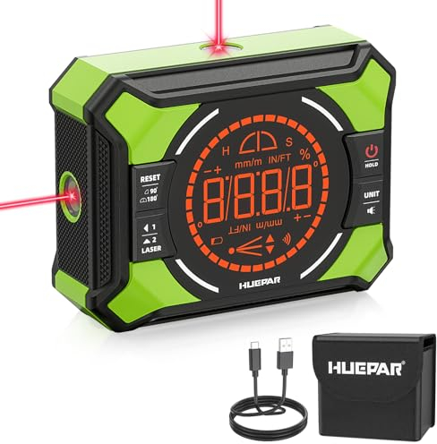 Digitaler Winkelmesser, Huepar 3-in-1 Digital LCD Neigungsmesser mit Laser Nivellierungs Funktion, Winkelmessgerät Inklinometer mit Laser, Bevel Box Winkelmessgerät Wasserwaage, IP54 Wasserdicht