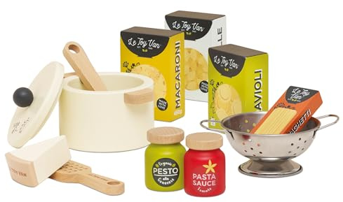 Petit Jour Set de Pâtes Bio à l'Italienne, Jouet de Cuisine en Bois FSC, 3+ Ans, 9,5 x 9,5 x 8,7 cm, avec Casserole, Passoire, Râpe et Cuillère, Le Toy Van