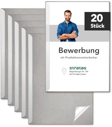 STRATAG Klemmschienen-Bewerbungsset Start Basic (Grau, 20 Stück) mit transparentem Deckel aus PP Kunststoff sowie Binderücken aus robustem 290 g/m² Karton Lederstruktur (20 Bewerbungsmappen Grau)