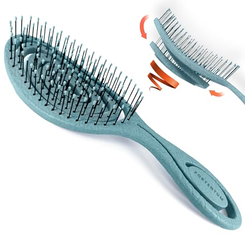 PORTENTUM, No-Tangle Hairbrush, Anti-Knot and Anti-Breakage Detangling Brush. Smooth and Tangle-Free Styling. Natural Hair Care. Suitable for All Hair Types. Made with Natural Materials.