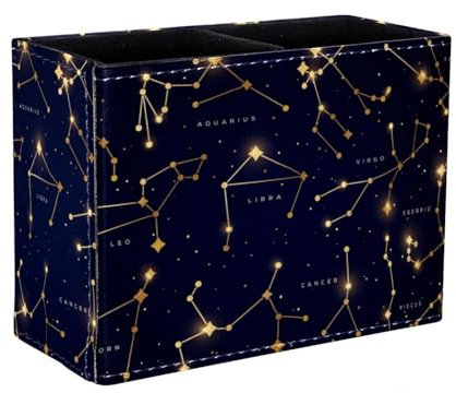 Eslifey Stifthalter, quadratischer Stifthalter für Schreibtisch, Sternzeichen goldene Sterne am Nachthimmel, Stiftebecher, Make-up-Pinselhalter, Ständer, Display, Schreibtisch, Schreibwaren-Organizer