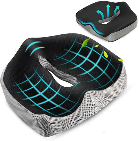 Cojín para Coxis, Cojín Ergonómico para Silla de Oficina, Cojín de Asiento de Espuma con Memoria, Alivia Presión en Cadera, Coxis, Ciática, Hemorroides, Silla de Ruedas, Antiescaras, Funda Extraíble