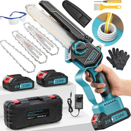 Chainsaw, Brushless 1000W Mini Chainsaw 6 Inch Compatible with Makita 18V Batteries, Electric Chain Saw, 2x 2.0Ah Mini Chain Saw Cordless, Auto Lubricator Battery Chainsaws Small for Cutting Wood Tree