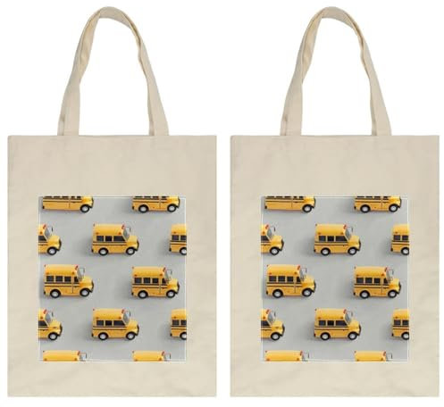 VAPOKF Canvas-Tragetaschen, wiederverwendbare Einkaufstasche, umweltfreundliche Einkaufstasche, Schultertasche für Einkaufen, Arbeit, Schule, Reisen, Freizeit, Alltag – Mini-Schule, Bus, Auto, multi,