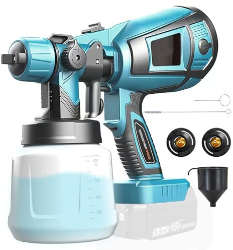 200W Akku farbsprühsystem Elektrisches farbsprühgerät kompatibel mit Makita 18V, 1000ml Elektro Lackierpistole Wandfarbe Farbsprühpistole mit 3 Düse, Sprühpistole für Wände, Möbel, Zäune, Ohne Akku