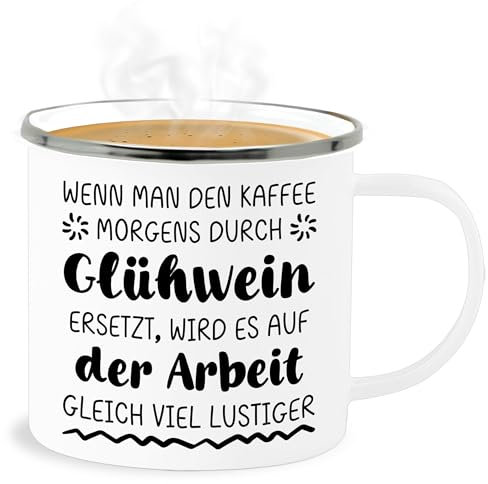 Emaille Becher Blechbecher - Kollegen - Tassen - Wenn man den Kaffee morgens durch Glühwein ersetzt wird es auf der Arbeit gleich viel lustiger | Glühweintasse Lustig | Glühwein Tasse