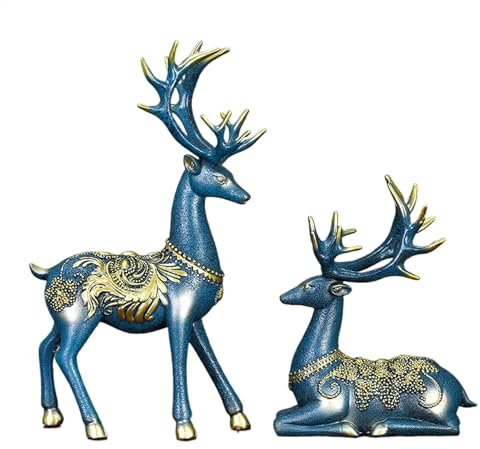 Generisch Rentier-Statuen-, Vintage Rentier-Figuren | 2X Glücksharz-Rentier-stehend,Retro-Deko-Hirsch-Ornament mit geprägtem Muster für das Wohnzimmer