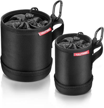 HAUTMEC 2-Piece Tool Pouch Set for Nails, Screws & Fasteners, Heavy-Duty 1680D Work Pouch with EVA Molded Base & PU Leather Lining, Drawstring Closure, Belt Hook & Clip – HT0404