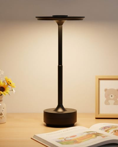 Trongle LED Tischlampe Kabellos, 5000mAh USB-C Akku Tischleuchte Touch Lampe, Stufenlos Dimmbare 3 Farbtemperatur, LED Lampe für Restaurant, Schlafzimmer, Kaffeehaus