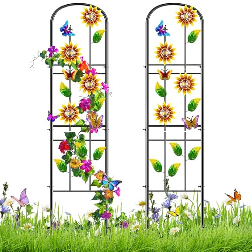 Rankgitter Metall, 2er Set Pflanzenstütze für Kletterpflanzen | Gartendeko Rosengitter Gartenzaun mit 35cm Erdspießen, Gemüse und Terrassendekoration im Außenbereich 151.5 x 28 cm