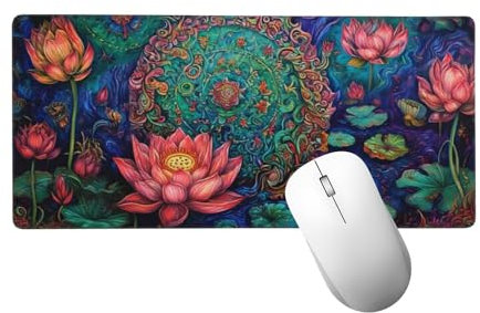 Pink Mouse Pad 800 X 400 X 3 MM Extended Large Mouse Mat Lotus, Stitched Edges Mousepad, Non-Slip Rubber Base, Keyboard Pad, Gaming Mouse Pad XXL, for PC, Laptop, Office Desk Accessories, Gifts H-303