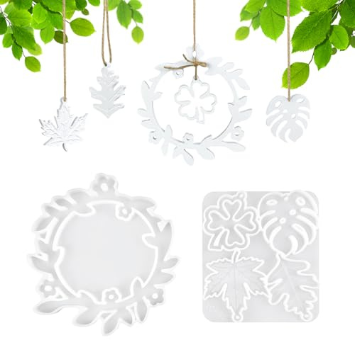 LUMOOM 2 Stück Silikonformen Gießformen Frühling, Kranz Anhänger, Gießformen Silikonform Frühling, Gipsformen zum Gießen, Silikonform Ostern, Blumen Frühling für Handwerk