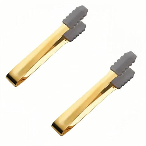 2pcs 304 Acciaio Inossidabile SiliconePinze Per Ghiaccio Acciaio Inox, 12.8x1.6cm Pinza Per Cubetti Di Ghiaccio, Morsetto Di Servizio In Acciaio Inossidabile, Used In Barbecue, Stir-frying