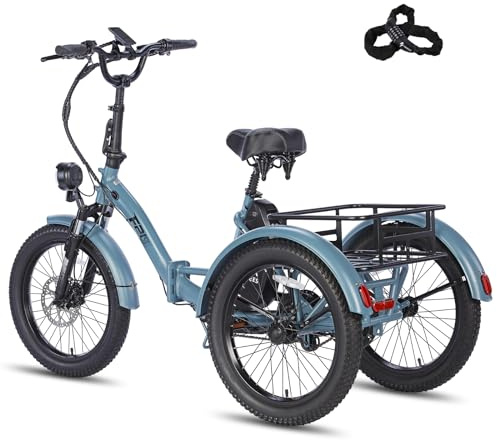Fafrees 2025 F20 Mate E trehjuling [officiell] bakre trippelbromsar 21 Ah batteri, kvinnor e-cykel män 65 N.m, elcykel med 3 hjul – uppdatering (bakre lastkorg, blå)