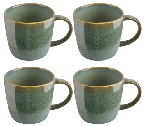 Goldmeet Ceramic Coffee Mugs Set of 4, 11 OZ (330ml) Microwave & Dishwasher Safe Cups with Handle for Hot Beverages, Tea, Latte, Cappuccino, Hot Chocolate - Green